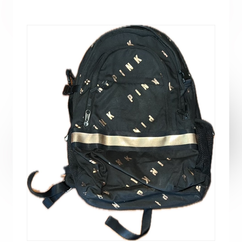 PINK Victoria's Secret Black and Gold Studded Backpack